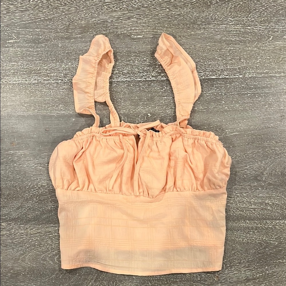 NWT Forever 21 Peach Ruffled Smocked Crop Top Y2K Size M